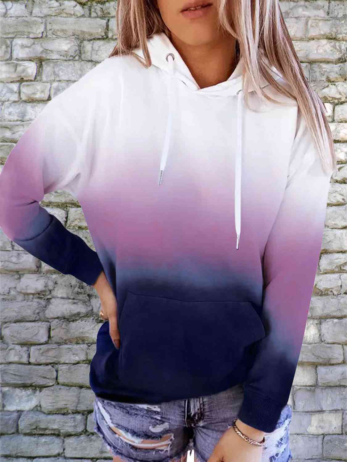 Gradient Drawstring Long Sleeve Hoodie