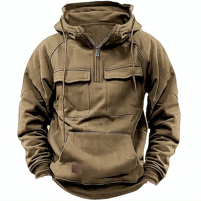 Men's Hoodie Quarter Zipp Hoodie Tactical Hoodie Black Wine Army Green Blue Khaki Hooded Plain Tactical Sports & Outdoor Daily Streetwear Cool Casual Spring &  Fall Clothing Apparel Hoodies