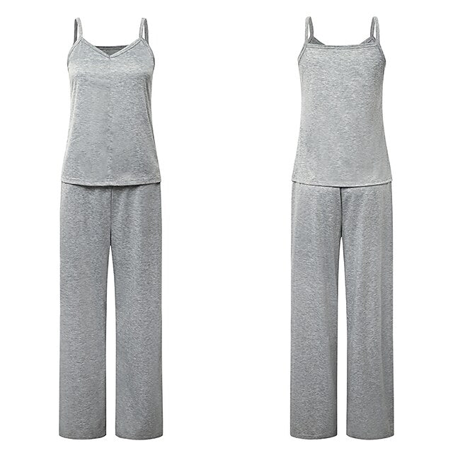 Women's Plus Size Loungewear Sets Nighty 3 Pieces Pure Color Comfort Sweet Home Daily Polyester V Wire Long Sleeve Strap Top Pant Winter Fall Gray