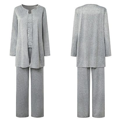 Women's Plus Size Loungewear Sets Nighty 3 Pieces Pure Color Comfort Sweet Home Daily Polyester V Wire Long Sleeve Strap Top Pant Winter Fall Gray